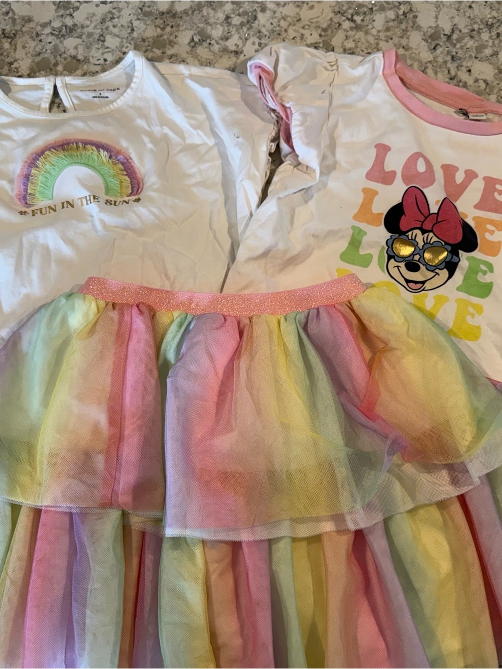 Janie and Jack: Girls Rainbow Tulle Skirt + Graphic Tees Set - Pastel Multicolor